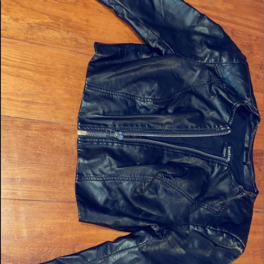 BEBE black leather cropped jacket